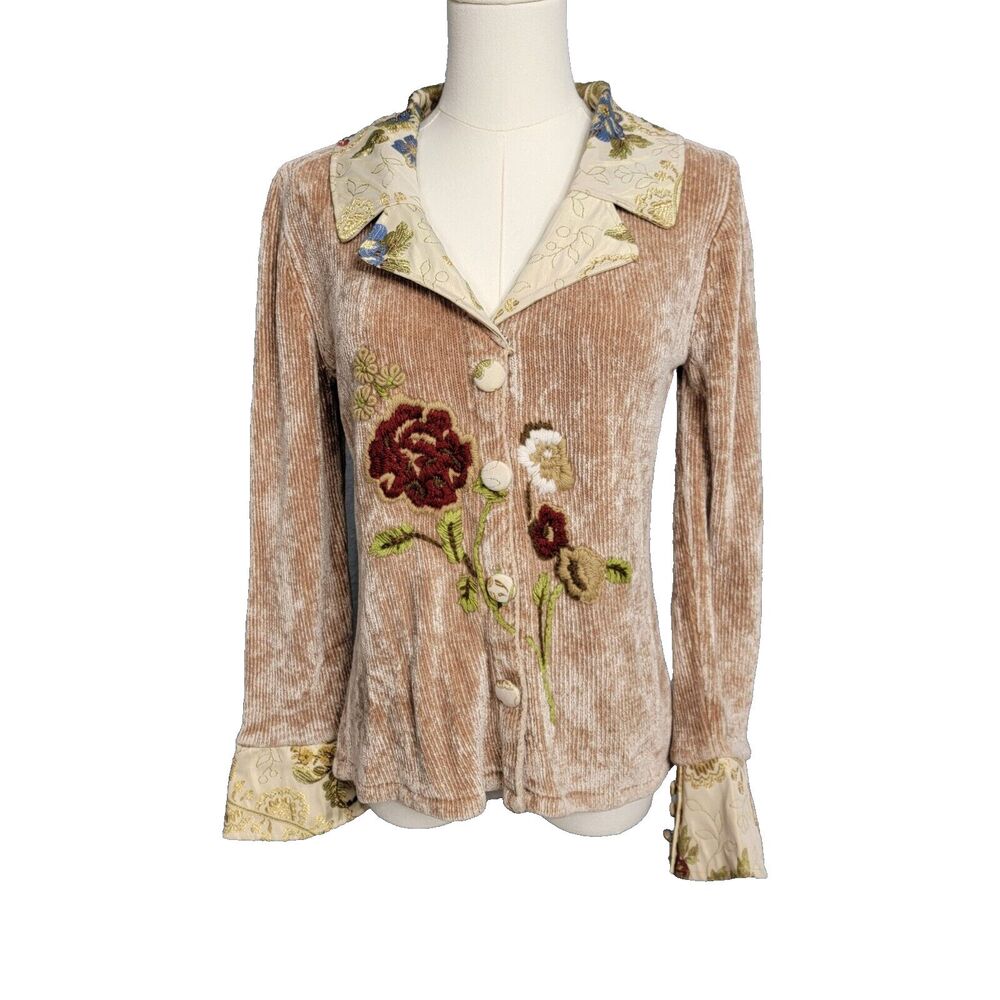 Soft Surroundings S Chenille Cardigan Sweater Tapestry Embroidered Beautiful